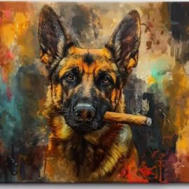 German shepherd smoking cigar